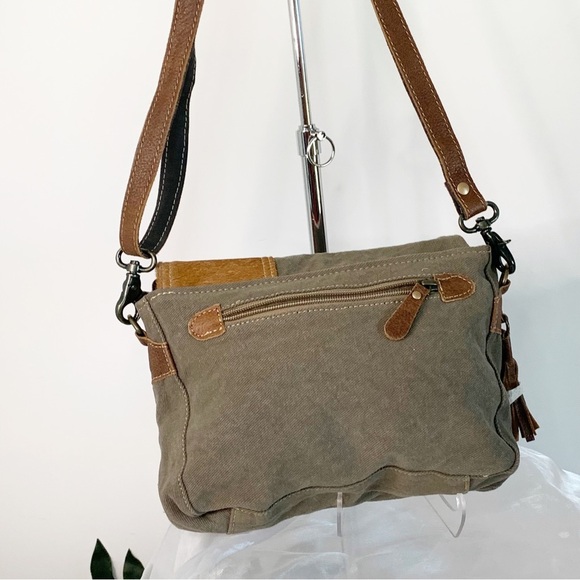 Myra Bags Vintage Stamp Canvas and Hairon Messenger Bag - Picture 5 of 6